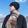 Long Tessel Plaid Wool Scarf Thicken Men Scarf Simple Winter Cashmere Scarf  Female