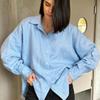 New Summer Cotton Linen Long Sleeve Flounce Blouse For Women