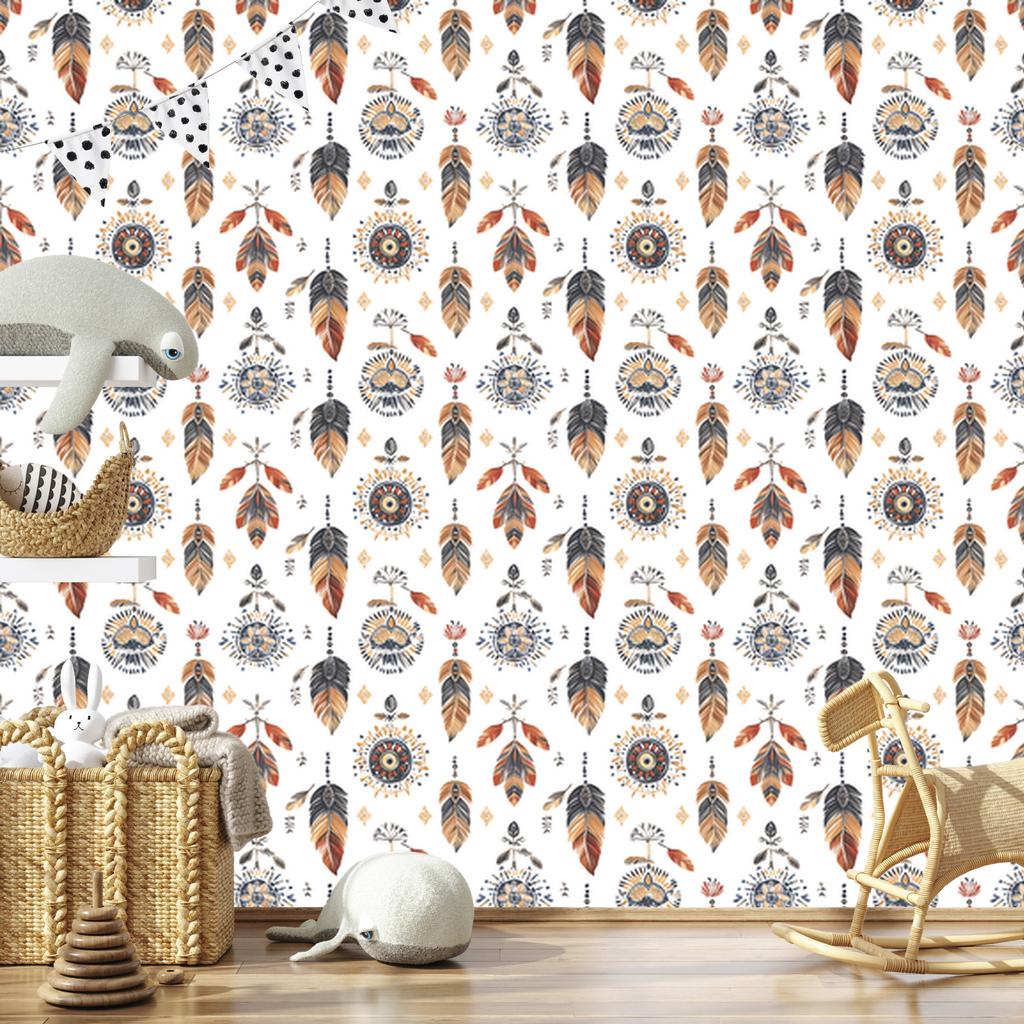 Boho Wallpaper White, Light Gray, Cream, and Beige for Living Room and Bedroom 50x1000