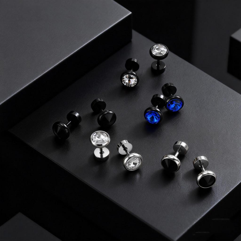 Simple Circle Round Stud Earrings for Men Boys, Metal Zircon Small Earrings, Unisex Daily Jewelry Accessory