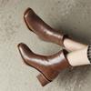 New Autumn Split Leather Women Boots Square Toe High Heel Boots for Women Winter Boots Women Hair Short