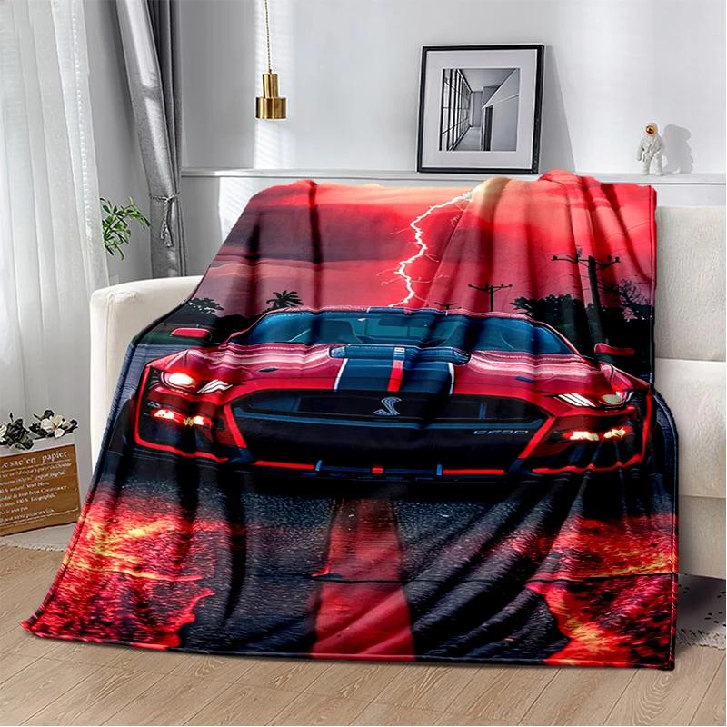 3D Mustang Racing Car Sign GTR Soft Plush Blanket,Flannel Blanket Throw Blanket for Living Room Bedroom Bed Sofa Cover Gift