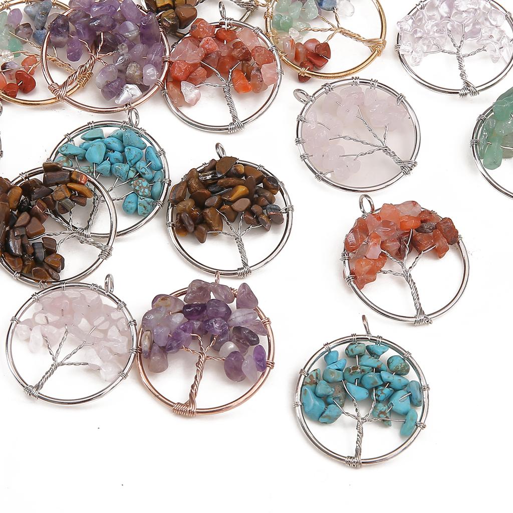 30mm Natural Gemstone Stone Beads Charms Tree Pendant DIY Jewelry Making Necklace Accessories