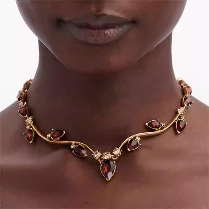 ODLR Retro Gold Crystal Vine Necklace - High-End European & American Design
