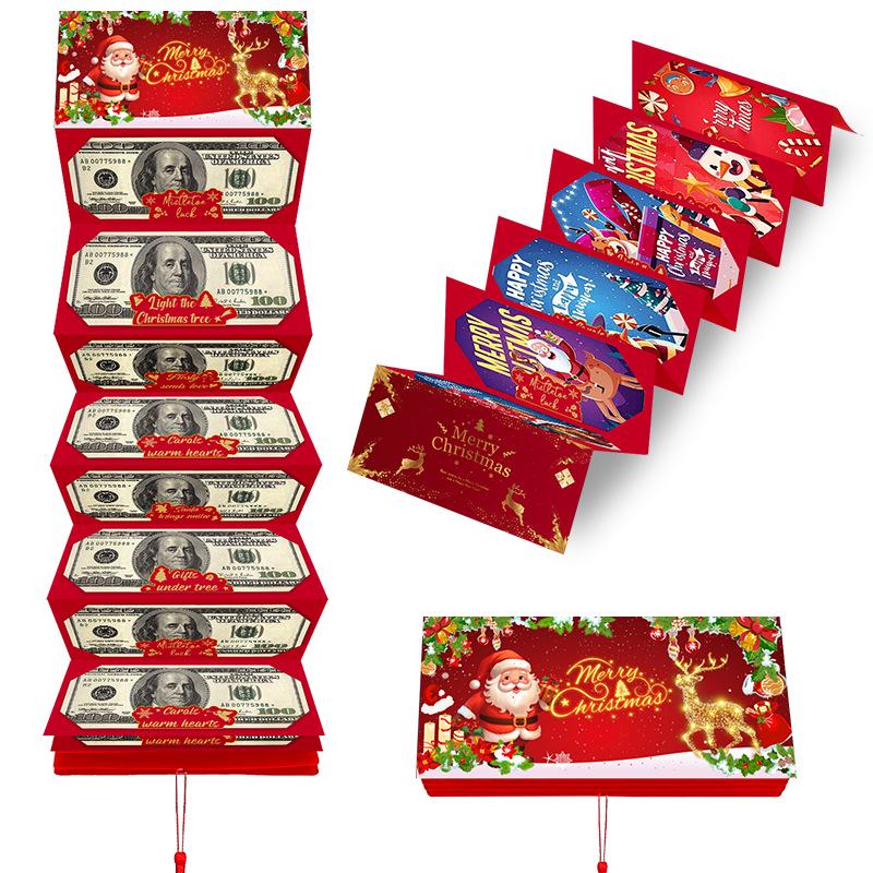 2026 Santa Claus Christmas Money Box with 10 Card Slots - US Dollar Red Envelope Surprise Party Gift