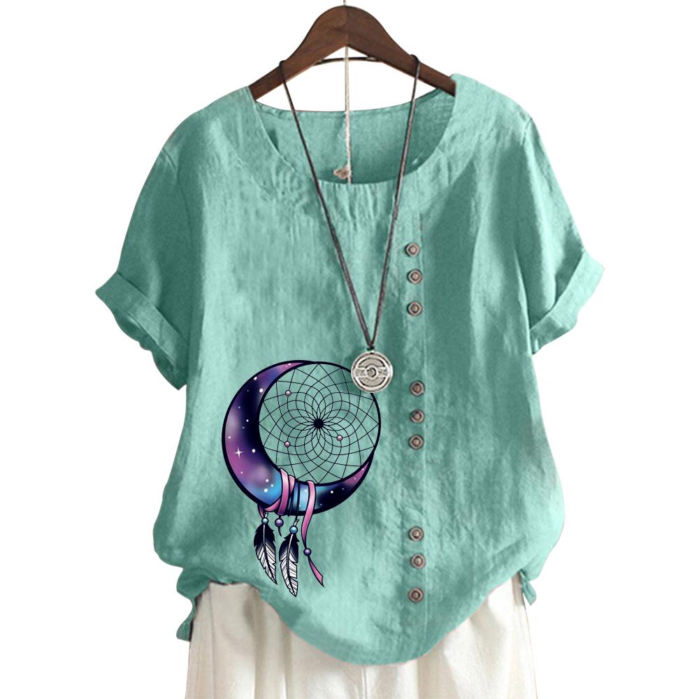 Women's Fashionable Round Neck Short Sleeve Top with Popular Floral Pattern in 11 Colors