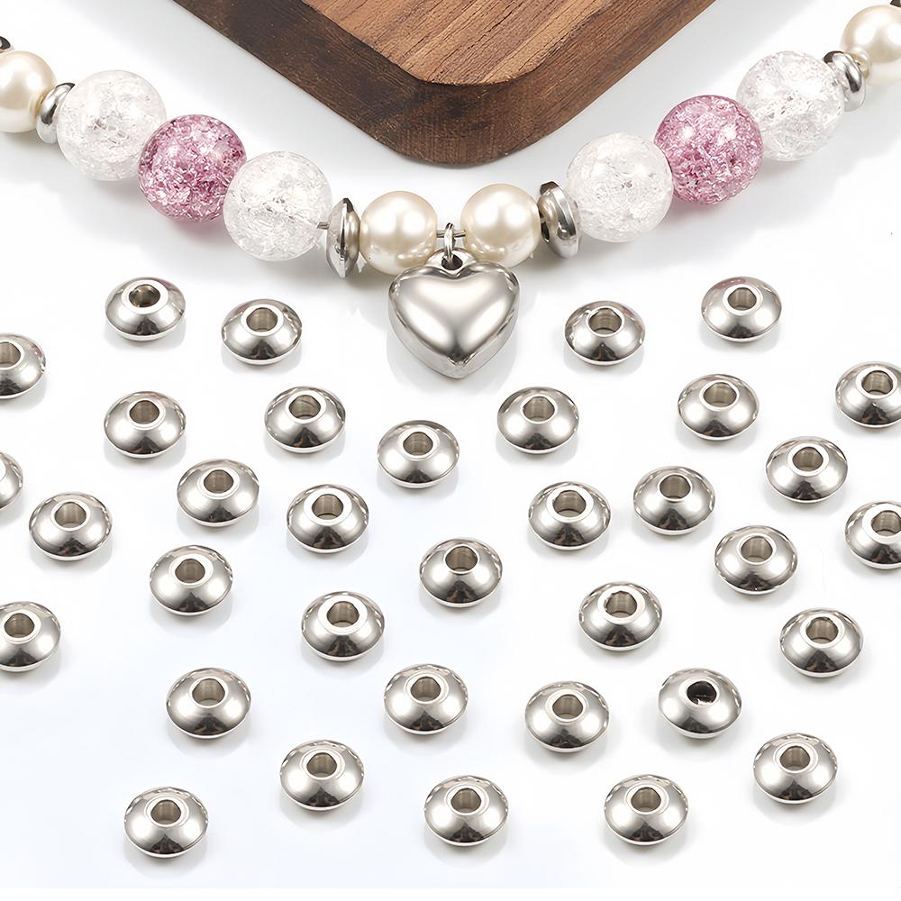 50-100Pcs 3-8mm Stainless Steel Spacer Beads Round Flat Charms Loose Beads for DIY Bracelets Necklace Jewelry Making Accessories