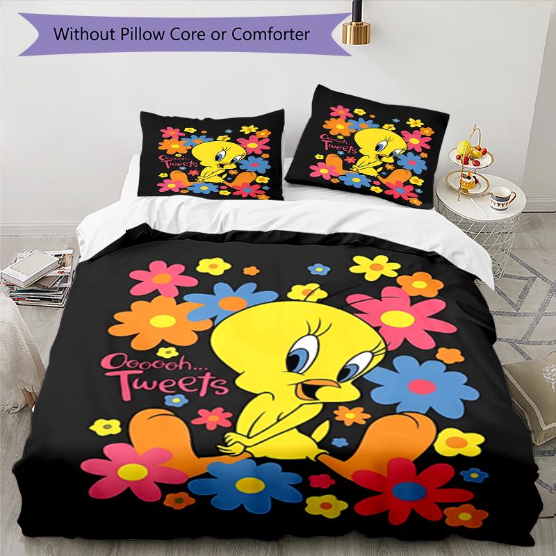 3pcs Tweety Bedding Set Duvet Cover Closure Includes 1 Duvet Cover & 2 Pillowcases, Soft and Comfortable for All Seasons.