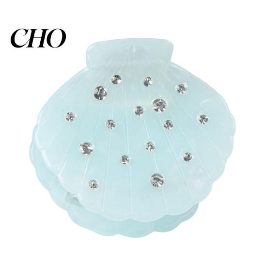 Durable Hair Claw Shell Shape Rhinestones Inlaid Clip Anti-slip Teeth Strong Grip Acrylic Small Styling Accessory Women