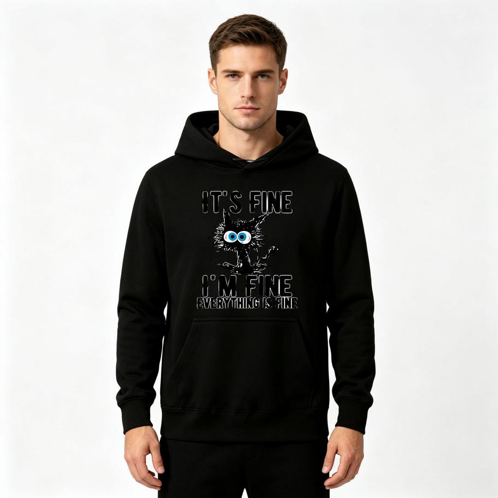 Men's It's Fine I'm Fine Printed Pullover Hoodie Casual Long Sleeve Sweatshirt