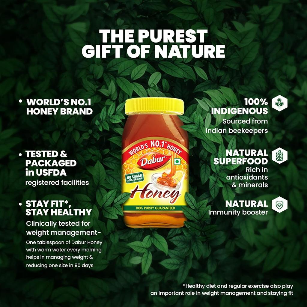Dabur Мед 1 кг Бутылка | 100% Чистый Натуральный Мед | Богат Антиоксидантами для Иммунитета, Энергии и Здорового Образа Жизни | Без Добавленного Сахара | Глобальный Бренд