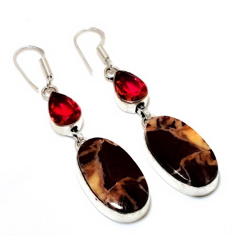 Cappuccino Jasper Garnet Gemstone 925 Silver Plated Jewelry Earring 2.46"