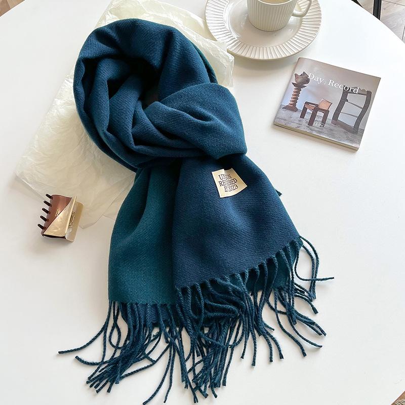 Double-sided Imitation Cashmere Scarf Women's Winter Warmth Couple High-end Mid-length Scarf Solid Color All-match Shawl
