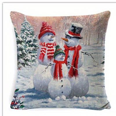 Home Decor Snowmen in Winter Scenes for Cozy Decor Pattern Cushion Cover Suitable for Sofa Bedroom Car Pillow Cover