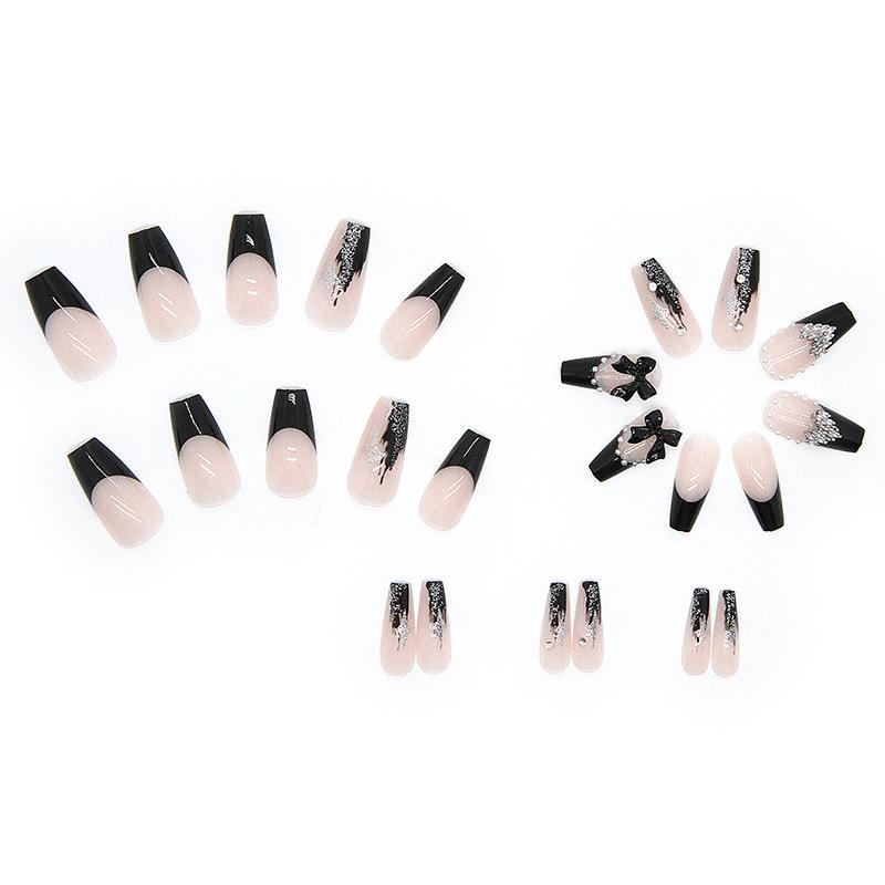 Medium and long mysterious bow three-dimensional 3D shiny love combination color wearing nail nail piece finished product wholesale nail