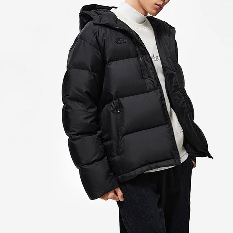 Li-Ning Wade Series однотонный водоотталкивающий свободный короткий пуховик с капюшоном мужская верхняя одежда черный AYMT155-1