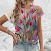 2024 Elegant Women's T-shirt Fashion Artistic Flower Pattern T-shirt Women's Short Sleeved T-shirt Summer Leisure T-shirt