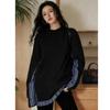 Body Shape, Contrasting Color Patchwork Mid-Length Sweatshirt for Women, New Spring Style, Relaxed and Slimming Top for Slightly Chubby Figures