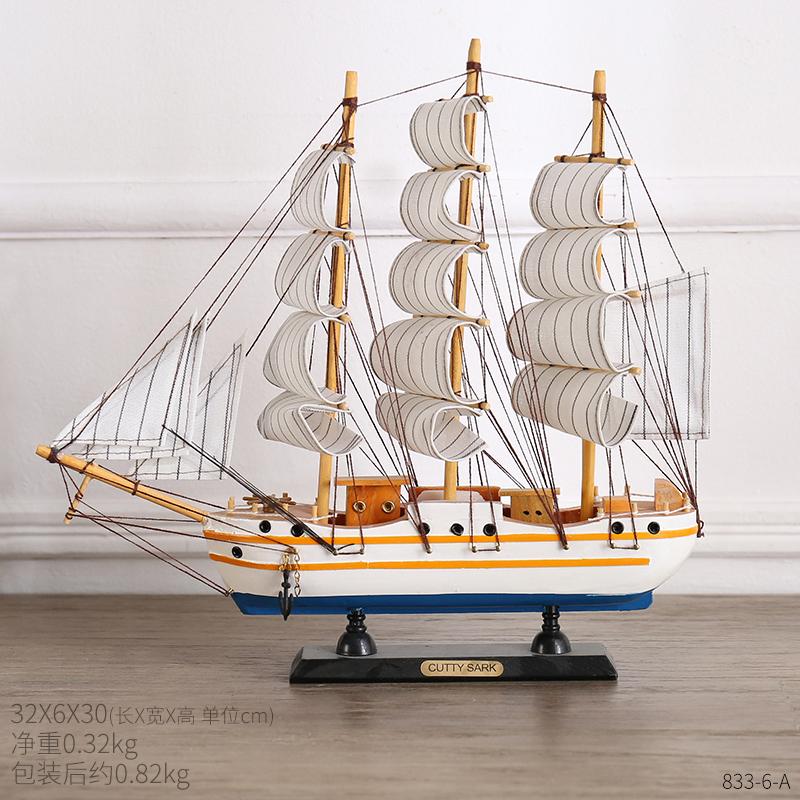Mediterranean Wooden Sailboat Model Ornaments Creative Handmade Solid Wood Simulation Craft Home Decoration Retro Ornaments
