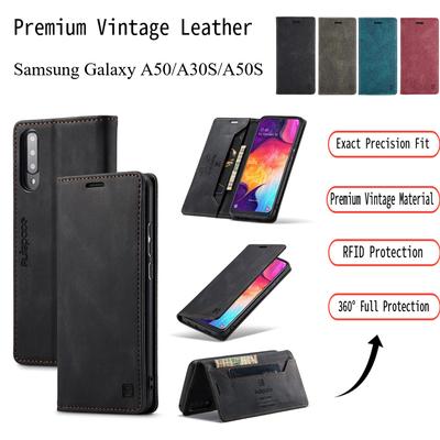 Премиальный винтажный кожаный чехол-кошелек для Samsung Galaxy A50/A30S/A50S - Флип-чехол с блокировкой RFID и отделениями для карт (4 цвета)