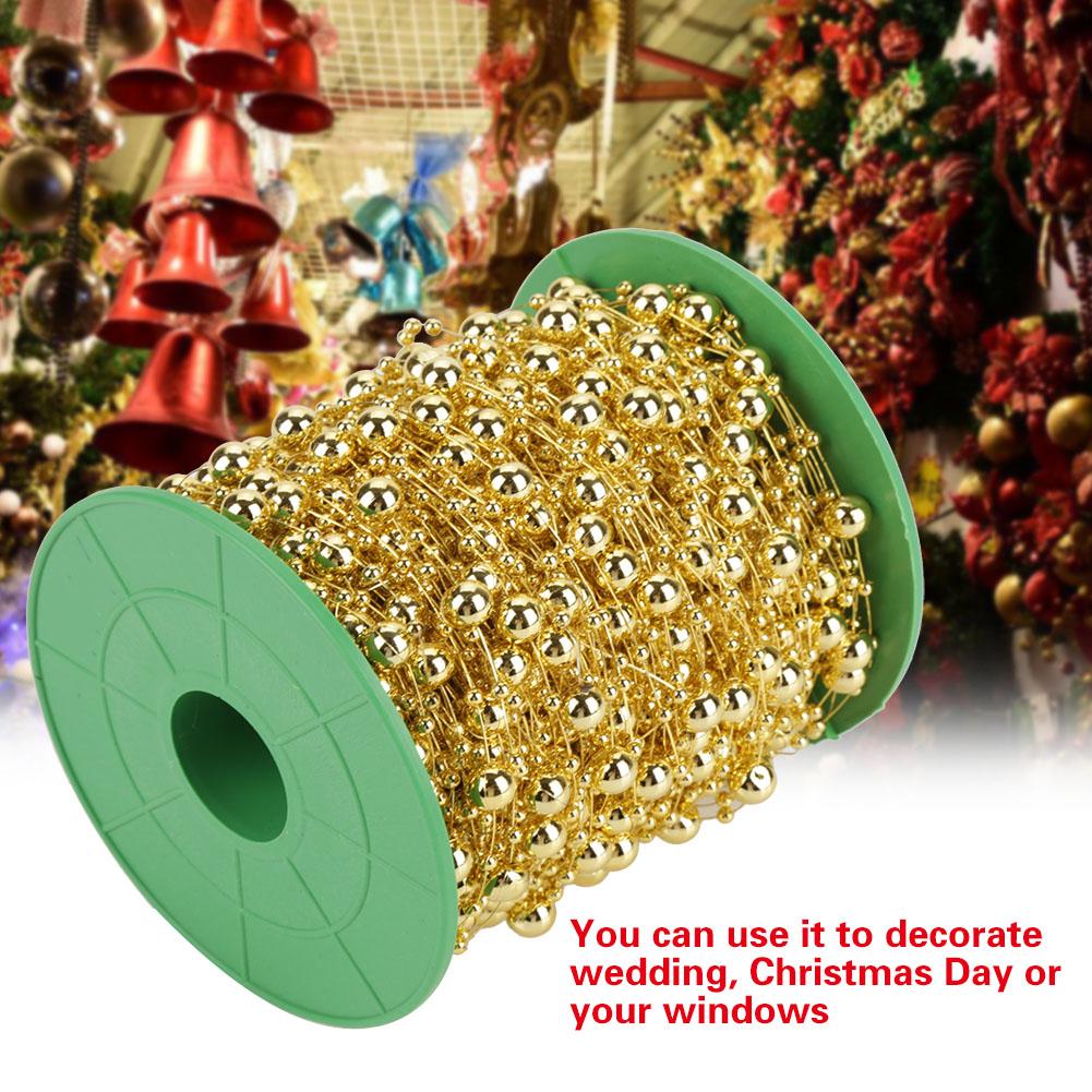 60 м рулон гальванизированных жемчужных бусин из проволоки гирлянда струна DIY свадебное украшение 3 мм+8 мм(золотой)