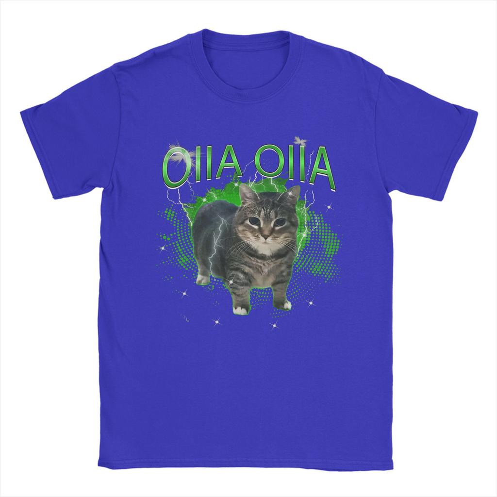 Крутящийся кот OIIA OIIA Электрический мем-кот OIIAA Футболки для мужчин Футболки из чистого хлопка Футболки с круглым вырезом Топы с коротким рукавом Подарок на день рождения