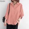 Women Turn Down Collar Loose 3/4 Sleeve Plain Blouse