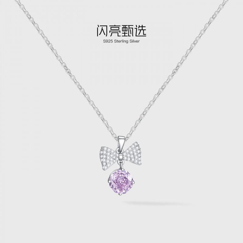 Korean Style Bow Zircon Necklace Sweet Delicate Minimalist Daily Commute Clavicle Chain