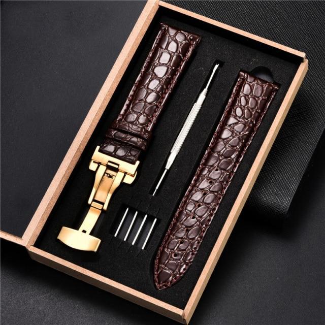 Top Luxury Crocodile Pattern Watchband Leather Straps 18mm 20mm 22mm 24mm With Stainless Steel Automatic Clasp Wristwatch Band