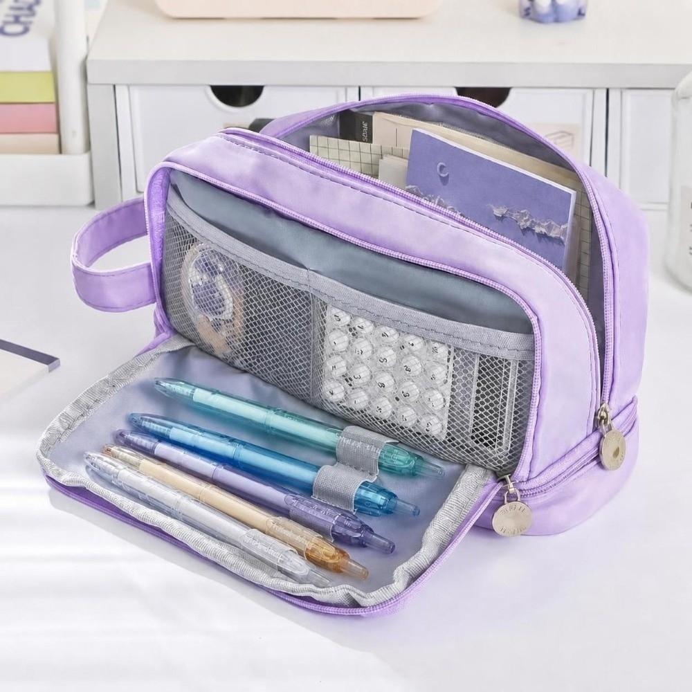 Zipper Closure Stationery Box Two Layer Storage Bag Portable Pencil Case Students