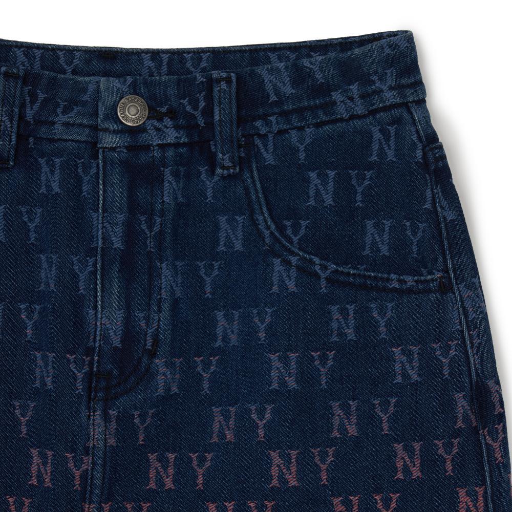 New MLB New York Yankees Denim Gradation Jacquard Monogram New York Yankees Denim Denim Short Skirts Women's Blue 3FDSM0144-50INS
