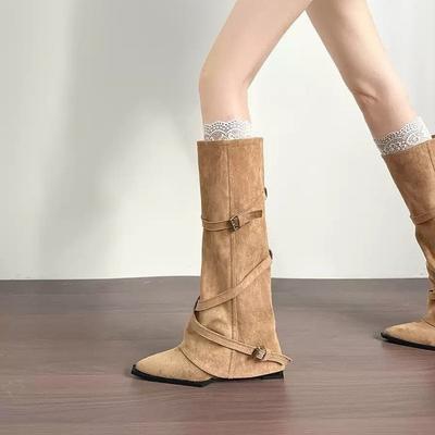 Винтажные Maillard остроносые внутренние увеличивающие рост ботфорты детские ботинки 2025 новая осень тонкие рыцарские сапоги