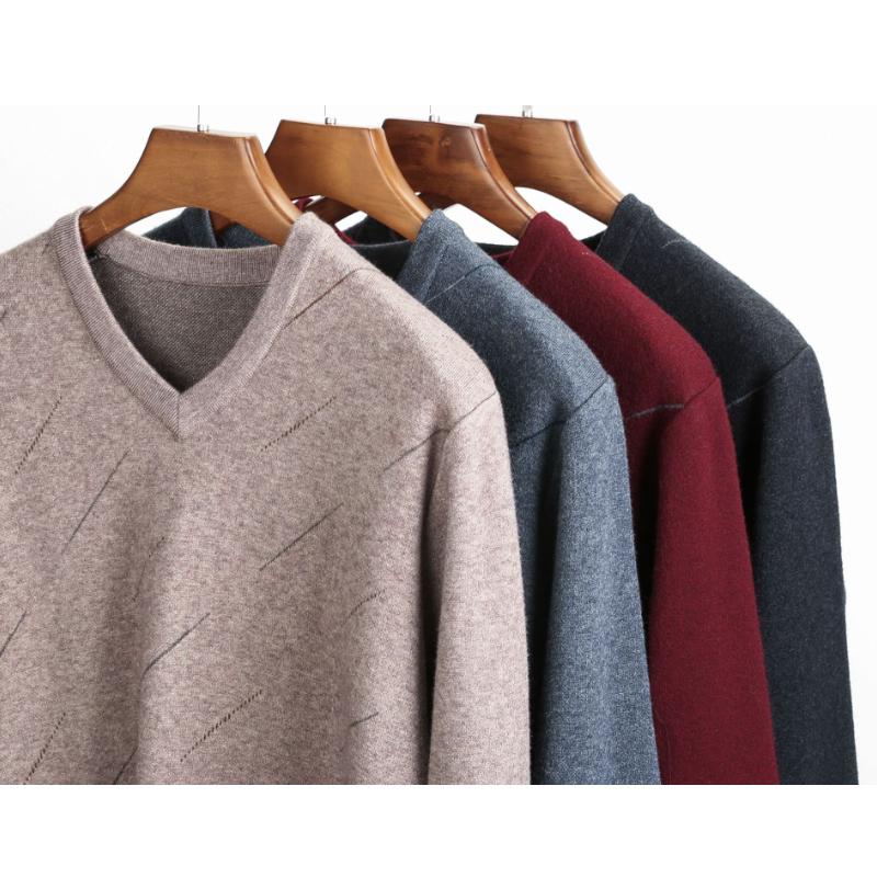 Man Autumn and Winter Clothes Middle-aged V-neck Sweater Men's Thickened Sweater Knitted Base Shirt