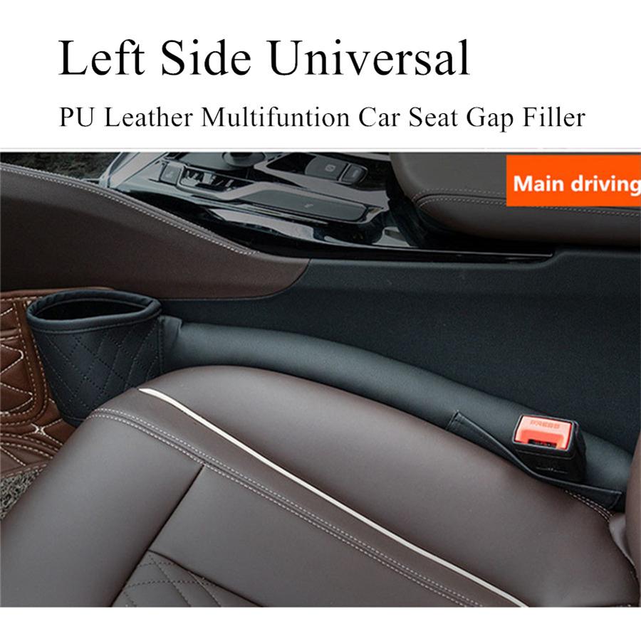 Pair Leather Car Seat Gap Filler Pockets Multifuntion Auto Seats Leak Stop Pad Soft Padding Phone Cards Cup Bottle Holder Storage Organizers