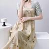 Women's nightgown thin short-sleeved printing light luxury simple breathable casual loungewear long skirt can be worn outside