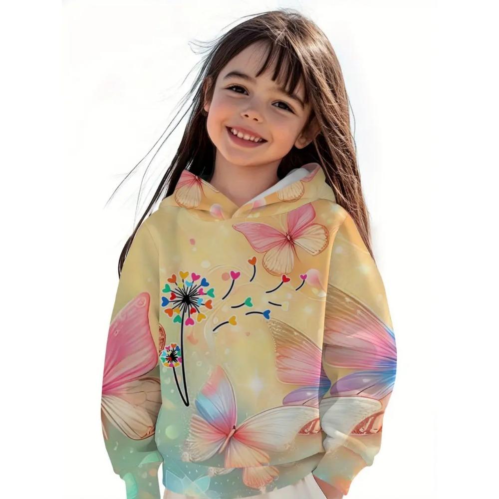 Yellow Girl Clothes Cute Animal Print Autumn Cartoon Hoodies Tops Casual Loose Girl Sweatshirts Trendy Y2k Children's Clothing