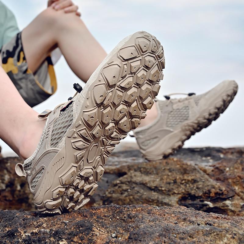 Men’s Outdoor Hiking Shoes Grey Driving Shoes Casual Slip on Summer Black Mesh Shoes Plus Size 45 46
