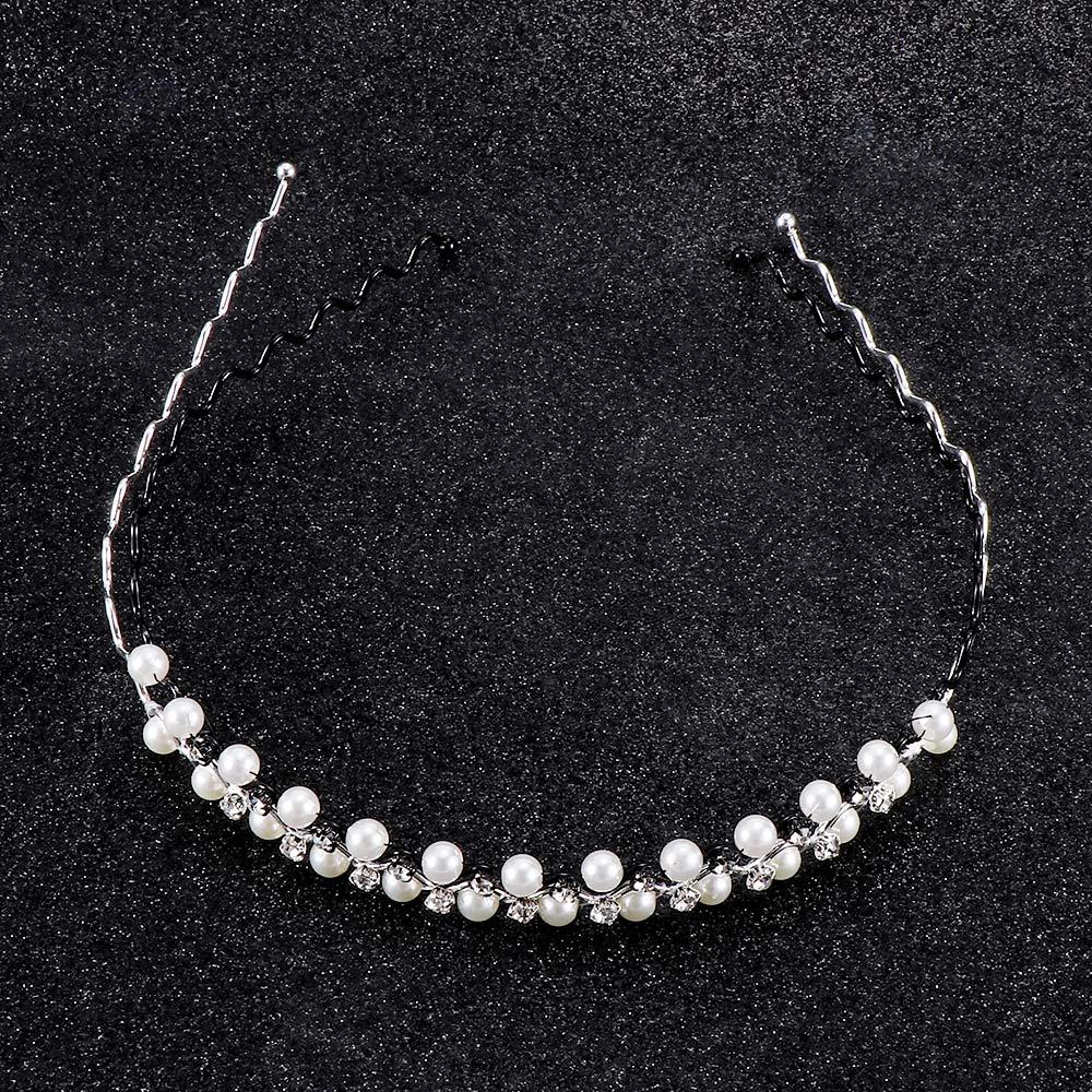Rhinestone Wedding Jewelry for Women Headwear Black Silver Metal Pearl Crystal Wave Hairband