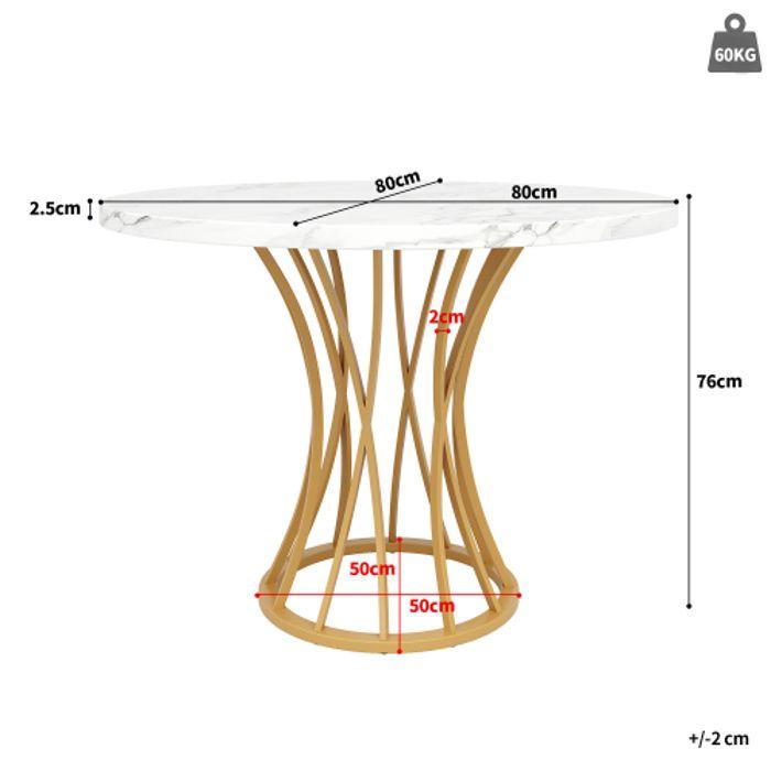 Table de salle à manger ronde - MUVOE - 80x80 cm - MDF marbré - Pieds dorés - 4 places