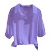 Shirt Tops Lapel Collar Half Sleeve Blouse Solid Color Loose Fit Buttons Decor Pullover