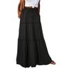 Women's Fashion Solid Color Elastic Waist Skirt Loose Casual High Waist Tie Long Skirt