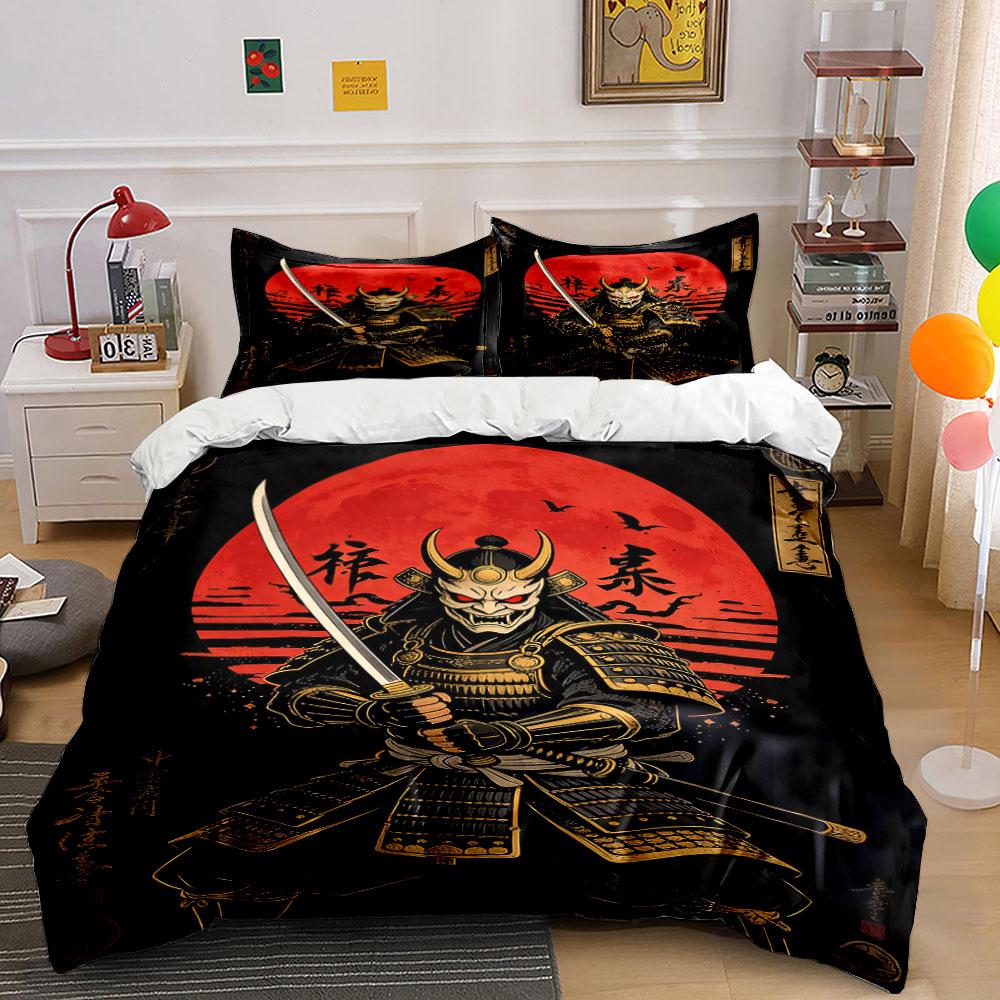 Samurai, sword, red moon. Bedding sets Duvet cover sets Duvet covers Pillowcases(1 * Duvet Cover 2 * Pillowcases without duvet insert)