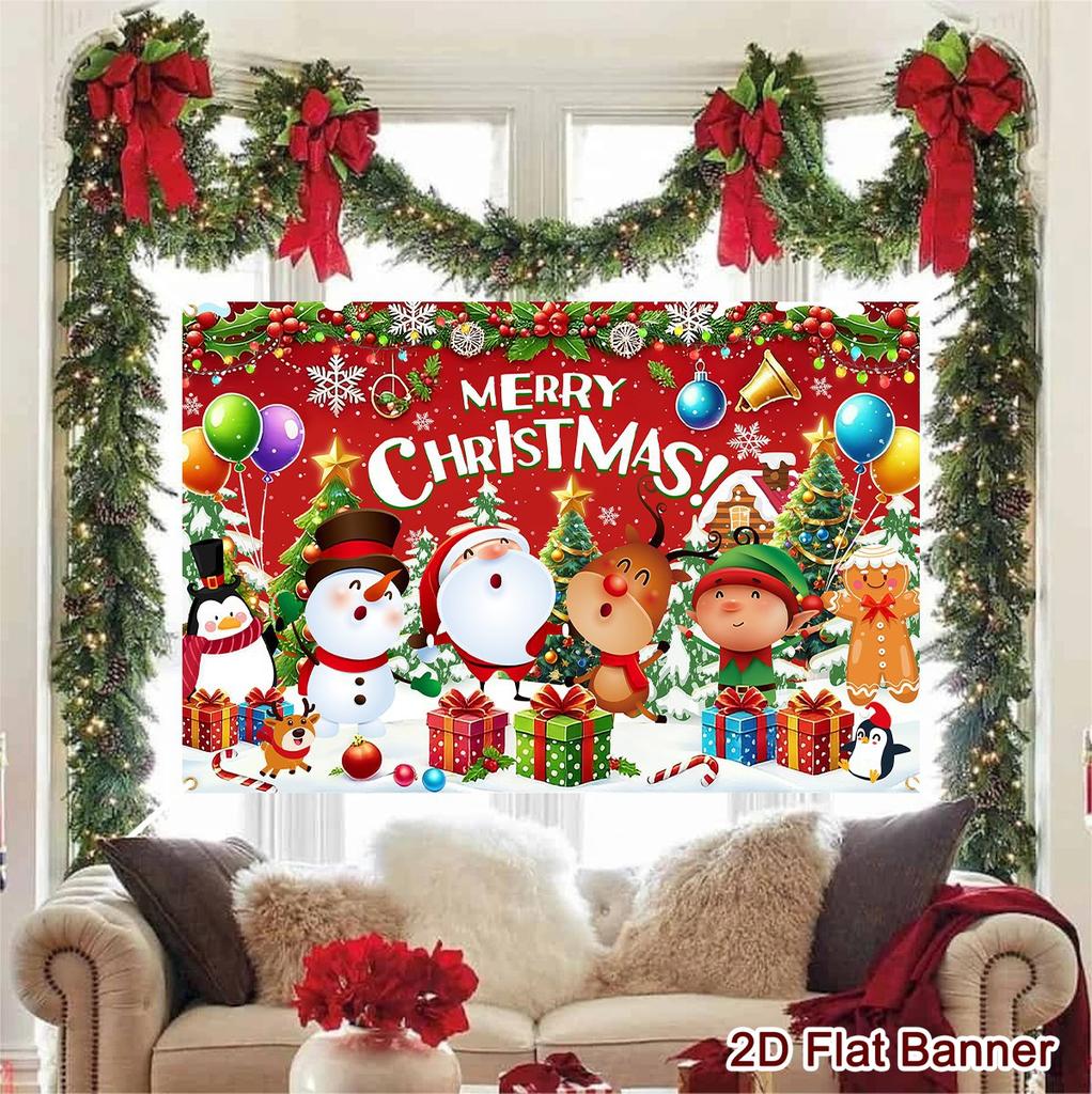 Christmas Polyester Background 150*100cm Santa Print Party Banner for Home & Outdoor Holiday Decor 2026 Christmas Celebr