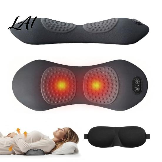 Air Cushion Lumbar Stretcher 3-in-1 Support Lower Back Fusion Pillow Triple Massager with Heat Vibration