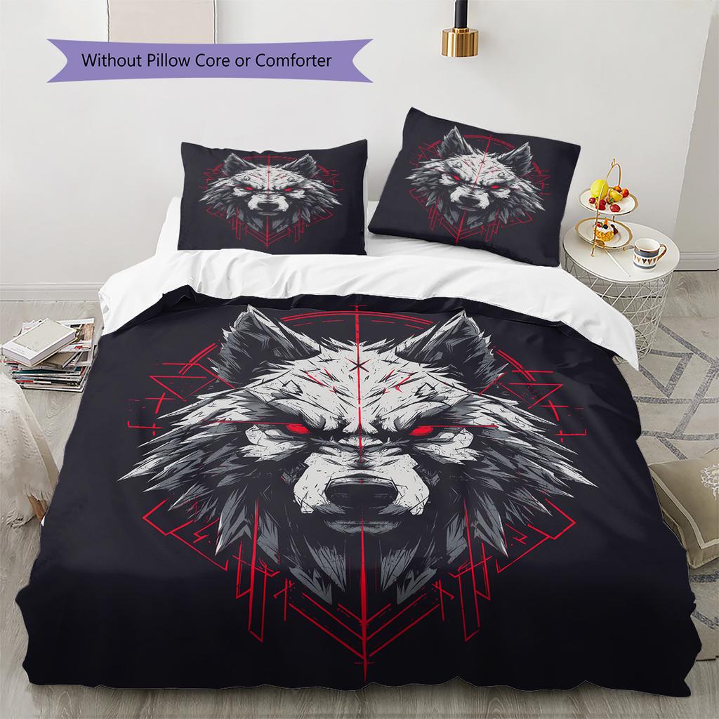 Red-Eyed Wolf Pattern Bedding Quilt Set Quilt Cover Pillowcase Home Decoration Gift (1 * duvet cover + 2 * pillowcase, without core)