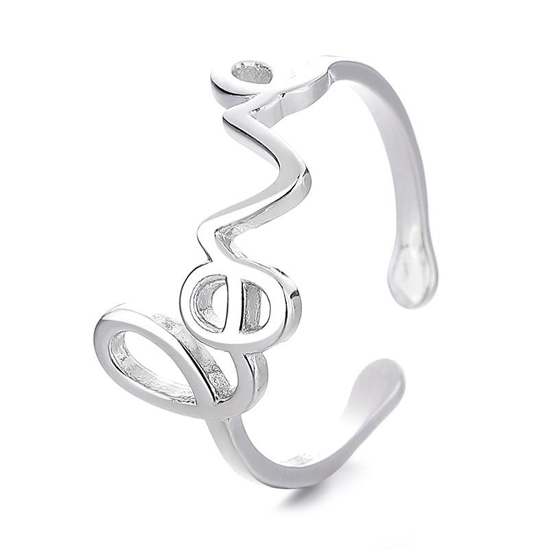 Korean Simple S925 Sterling Silver Open Ring Female Niche Personality Style Ring Stacked with Letters LOVE Ring Jewelry