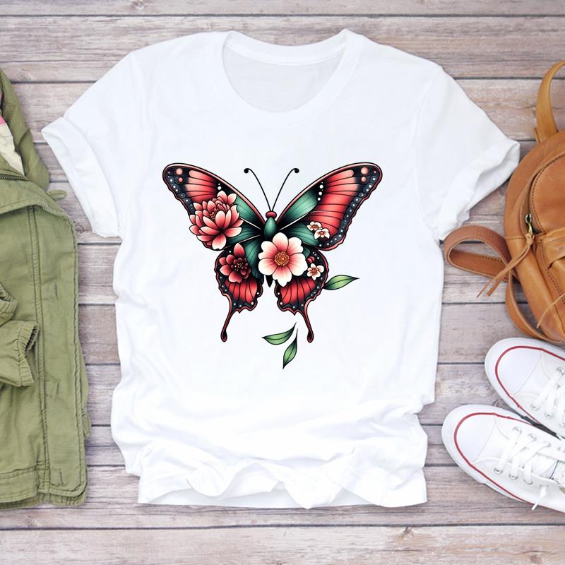 (Asian Size) Women Tee Flower Trend Cute Top Clothing Casual  Short Sleeve T Shirt Fashion Print Lady Female Graphic T-shirts