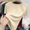 Summer 2025 Women's Slim Fit Round Neck Short Sleeve T-Shirt - Versatile Solid Color Top