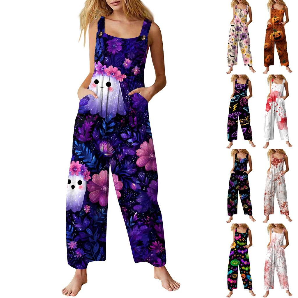 Женский комбинезон с принтом, повседневный свободный комбинезон