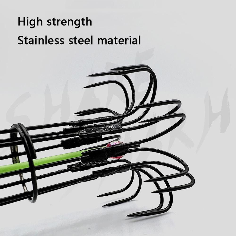 New 6-claw Hanging Explosive Double Hook with Fishing Bait Cage Feeder, Anti-hanging Bottom-facing Anchor Octopus Fishhook Tools
